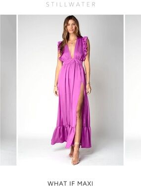 Stillwater What If Maxi Dress with Deep V and Ruffle Sleeves Medium